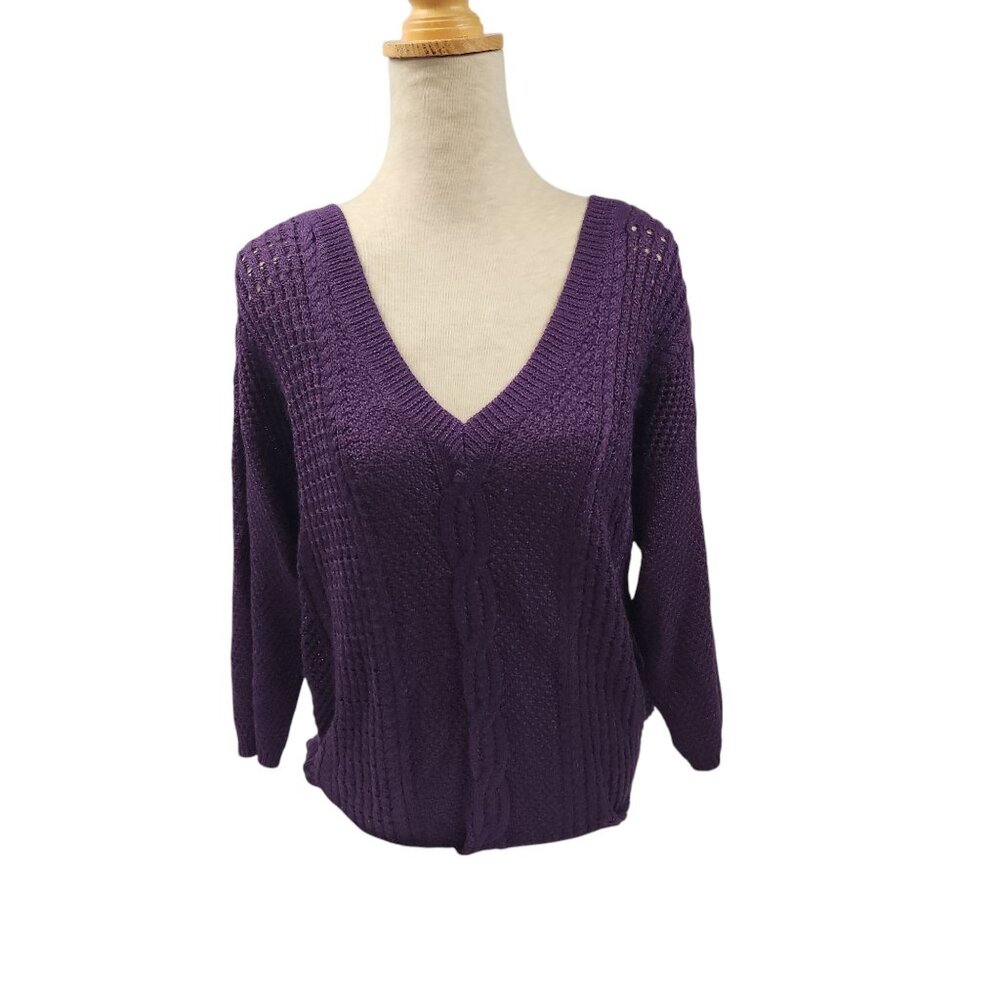 Torrid Womens V-Neck Cable Knit Sweater Size 1 Purple